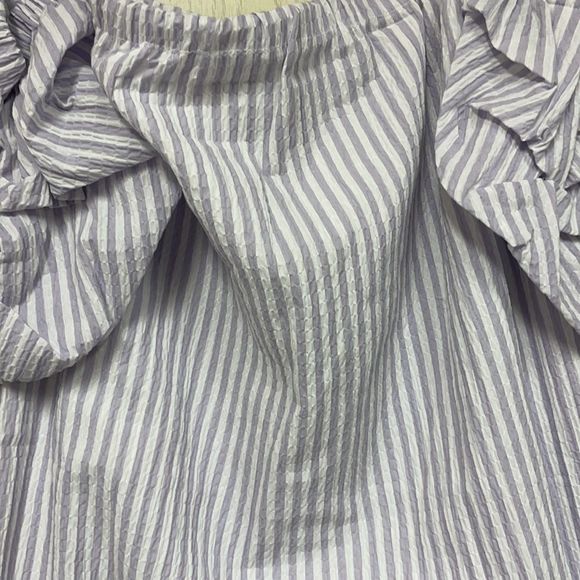 Rampage Stripe Ruched Sleeve Off Shoulder Top - Picture 2 of 4